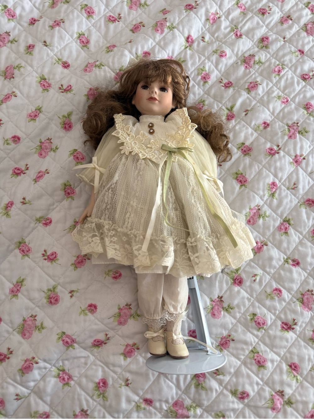 Porcelain Doll in Cream Lace Dress - Classic Kids Toy